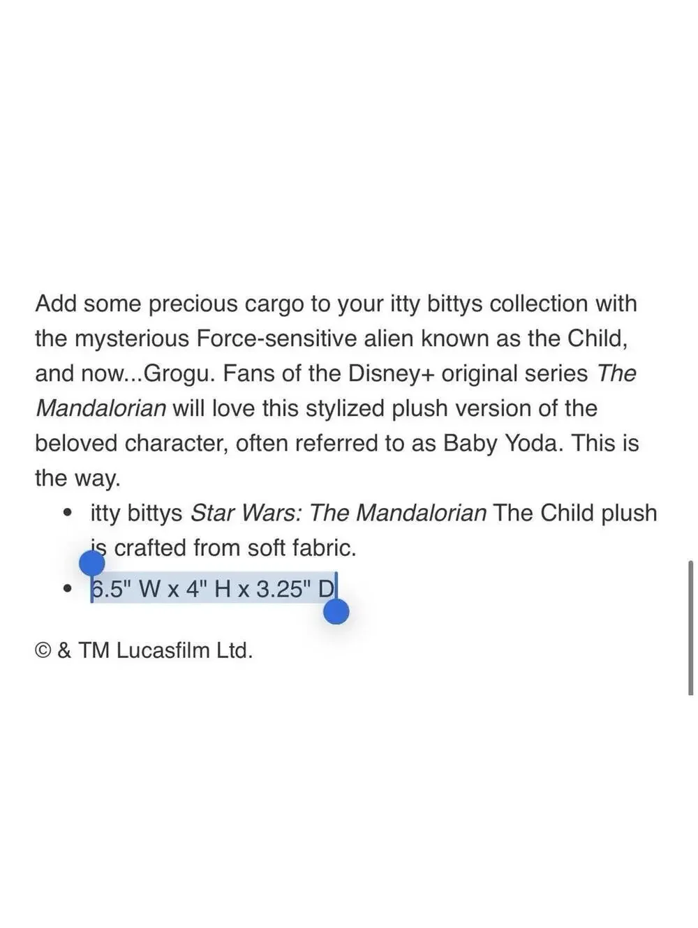 Hallmark itty bittys Star Wars: The Mandalorian Grogu Plush Baby Yoda The Child